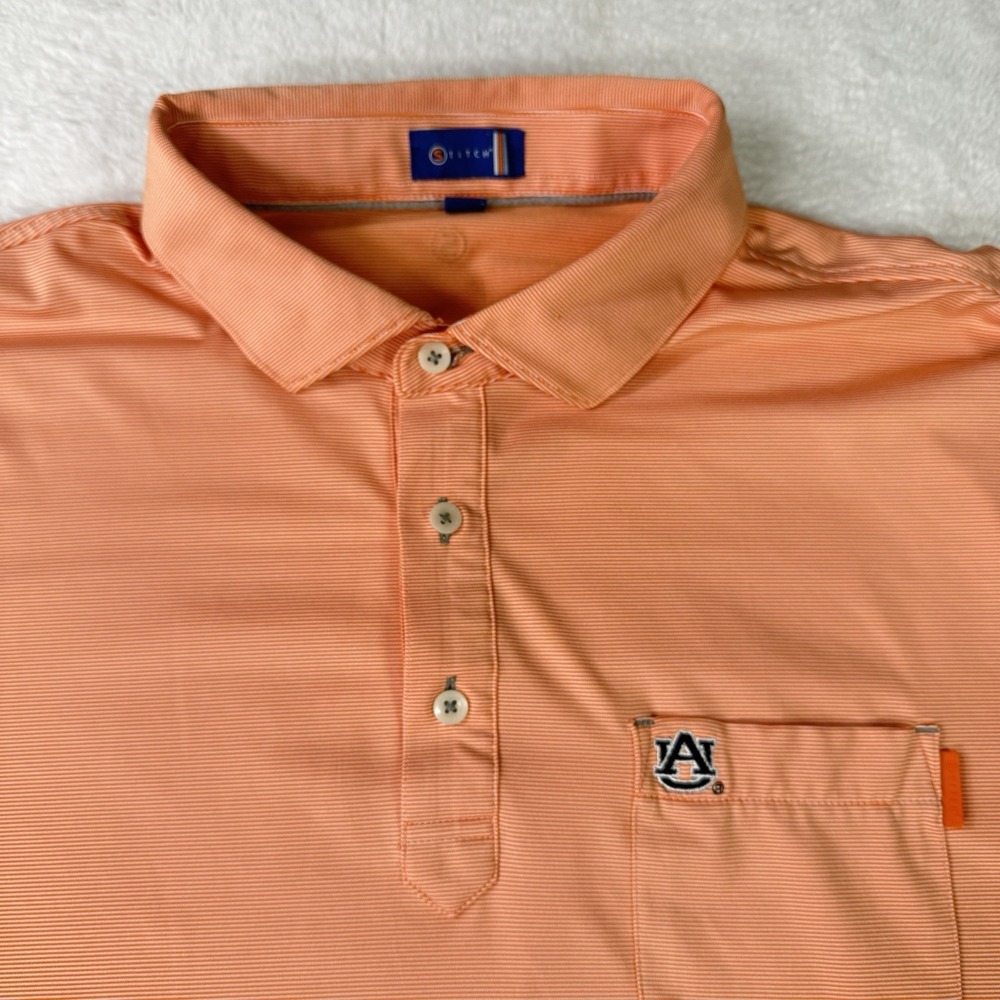 Stitch Golf Polo Auburn Tigers Shirt Mens 2XL Orange Striped Performance Stretch